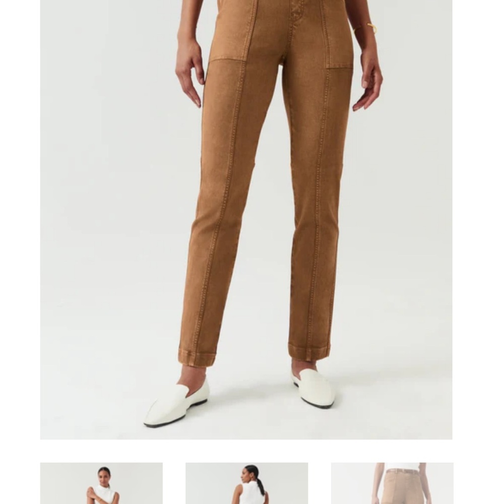 SPANX Stretch Twill Straight Leg Pants Acorn EUC Small TALL NWOT